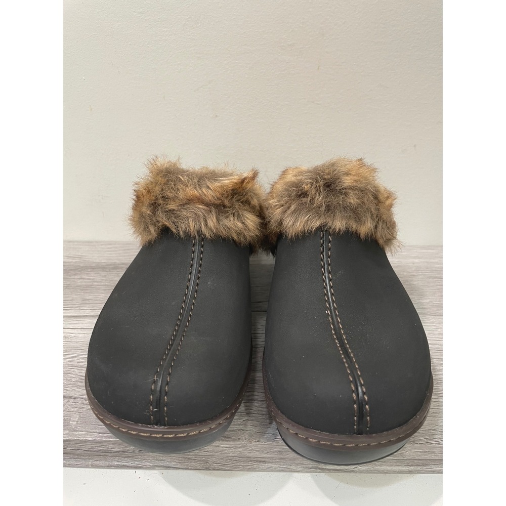 Crocs Gretel Black Faux Fur Lined Clog Mules Wedge Heel Womens Size 9